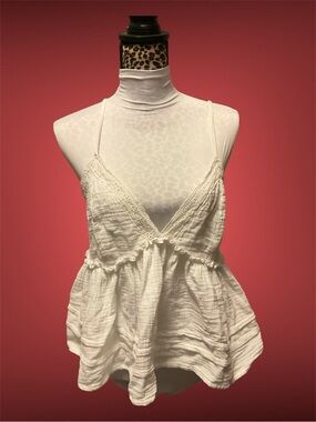 White Lace-Trim Peplum Gauze Cami